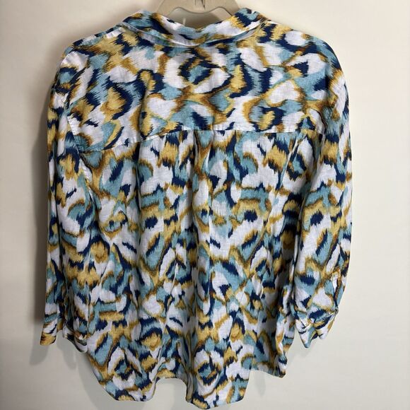 Chico's No-Iron Colorful Ikat Print Linen Long Sleeve Button-Down Shirt Sz 4/20 - Picture 9 of 9